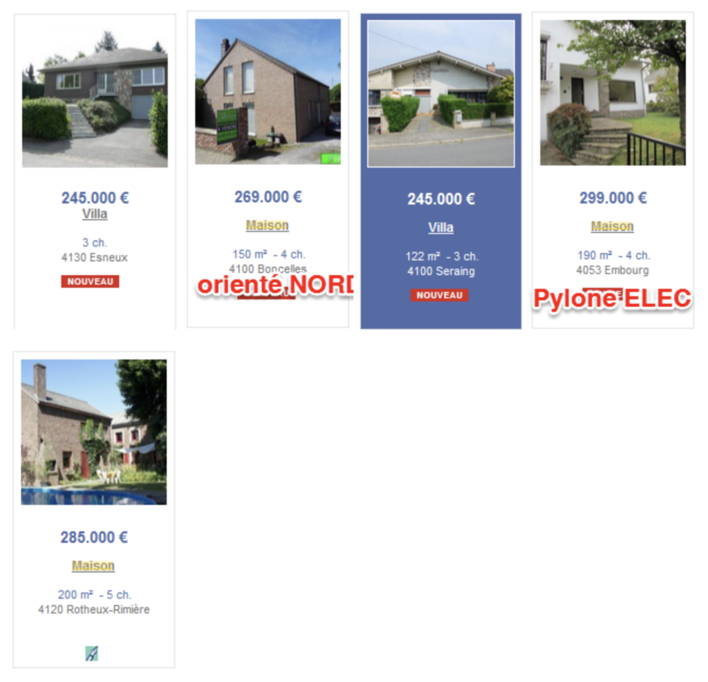Liste des maisons visitées ou tout du moins, nous étions prêt à aller visiter.