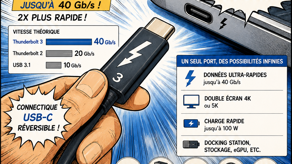 Illustration de substitution avec ChatGPT - annonce du port USB-C Thunderbolt 3 - ©LMDC, 2026