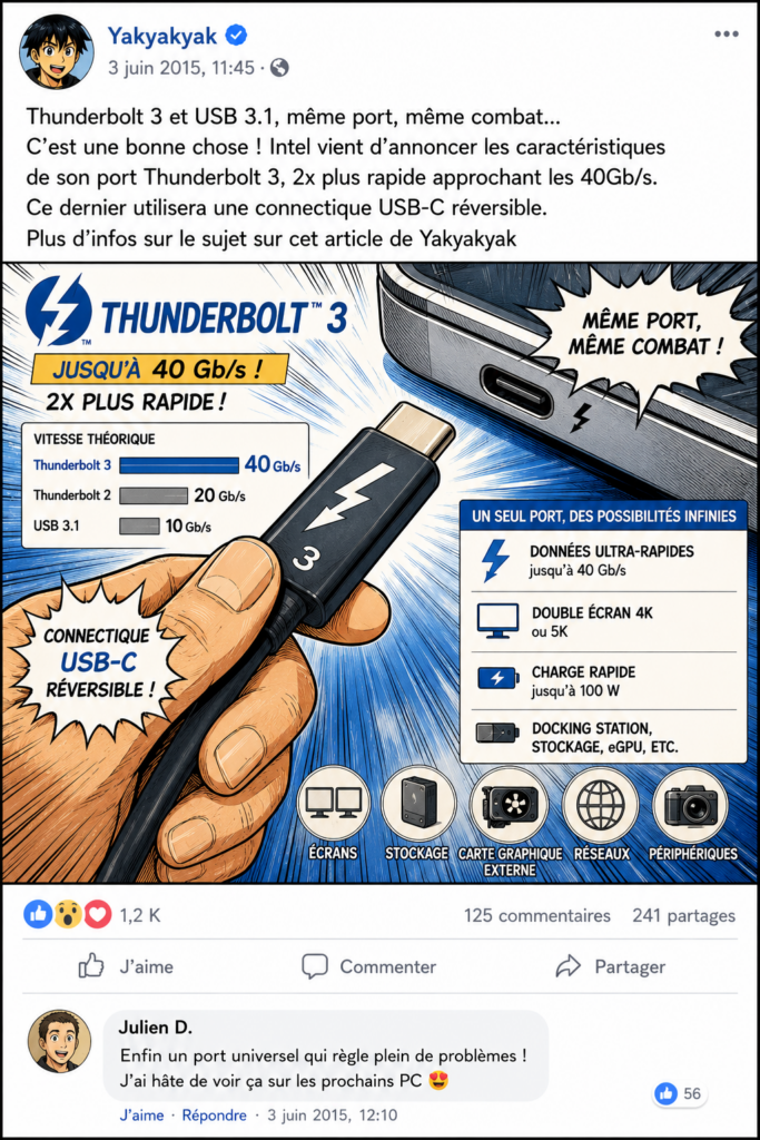 Illustration de substitution avec ChatGPT - annonce du port USB-C Thunderbolt 3 - ©LMDC, 2026