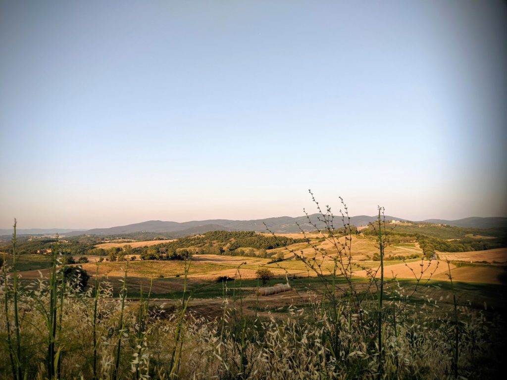 Premier panorama toscan depuis la Casa Verniano