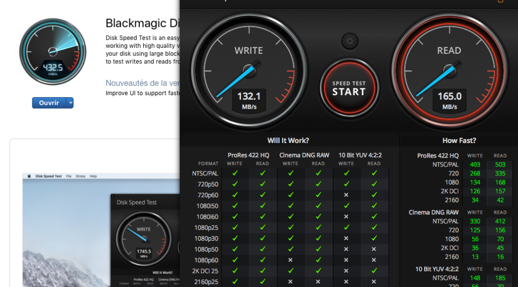 Test du HD externe en USB3 via Black Magic Disk Speed Test