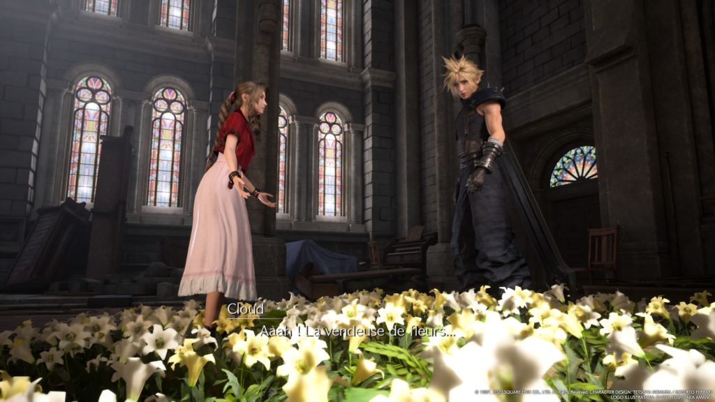 Rencontre avec Aerith dans l'église, FFVII REmake 2020