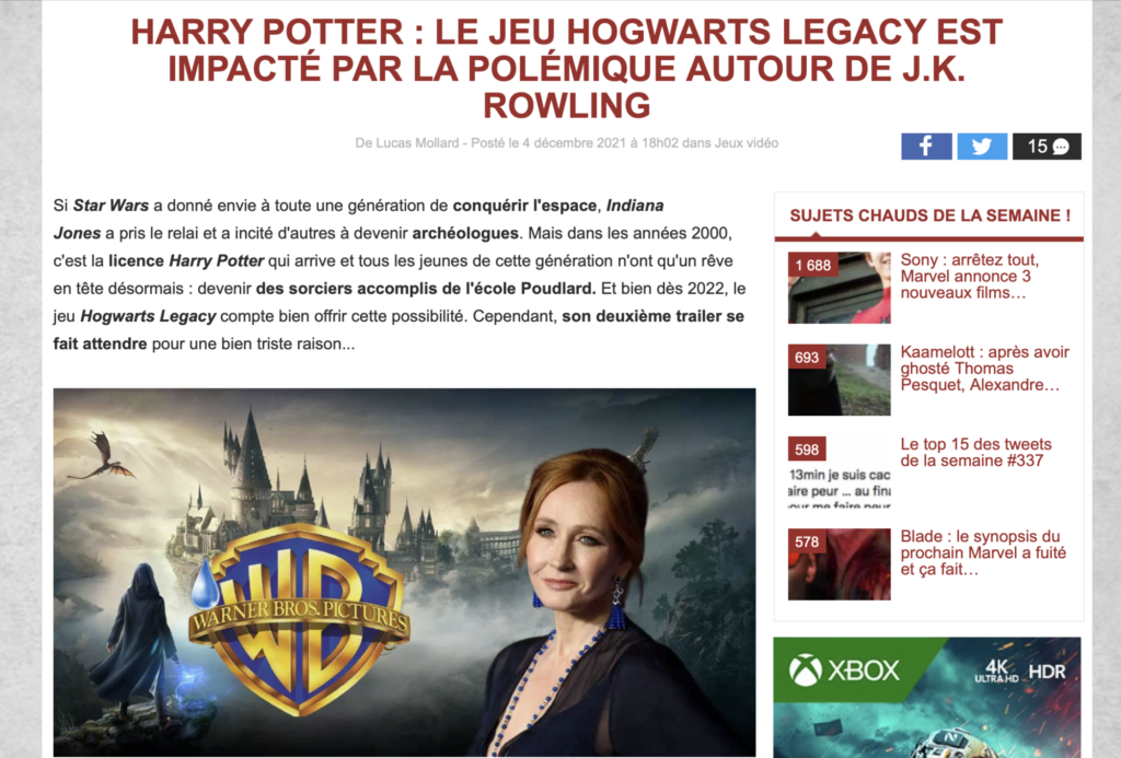HARRY POTTER : LE JEU HOGWARTS LEGACY EST IMPACTÉ PAR LA POLÉMIQUE AUTOUR DE J.K. ROWLING