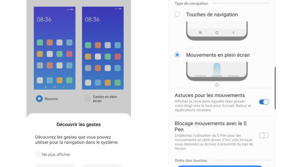 Paramètres>Boutons et gestes.