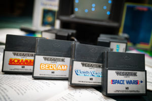 Vectrex Cartbridges (Scramble, Bedlam,Cosmic Chasm, Space Wars) by Pierre 'Cyborg Jeff' MARTIN.