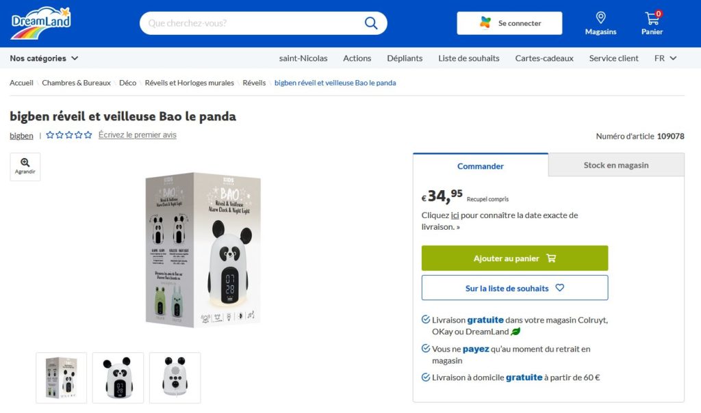 Et un jolie réveil Panda vu chez Dreamland également