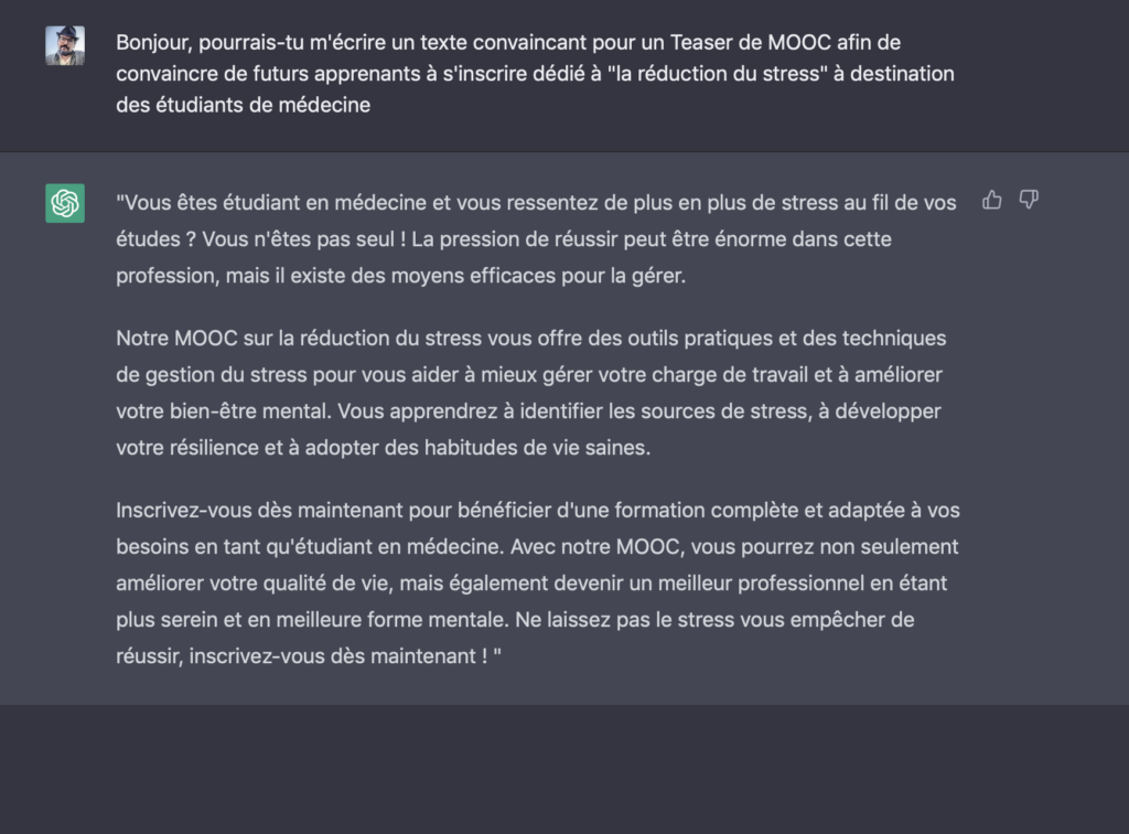 Bonjour, pourrais-tu m'écrire un texte convaincant pour un Teaser de MOOC afin de convaincre de futurs apprenants à s'inscrire dédié à "la réduction du stress" à destination des étudiants de médecine
