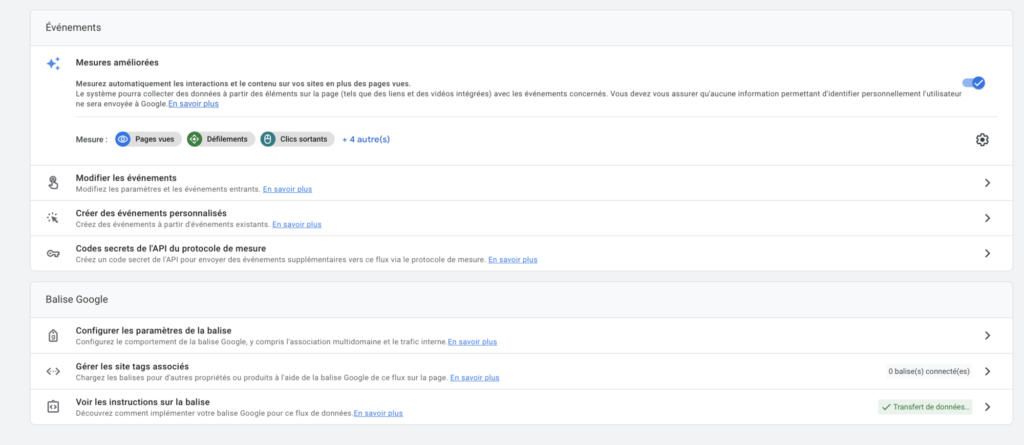 Option complémentaire dans le menu de niveau 4 "Détails du flux Web"