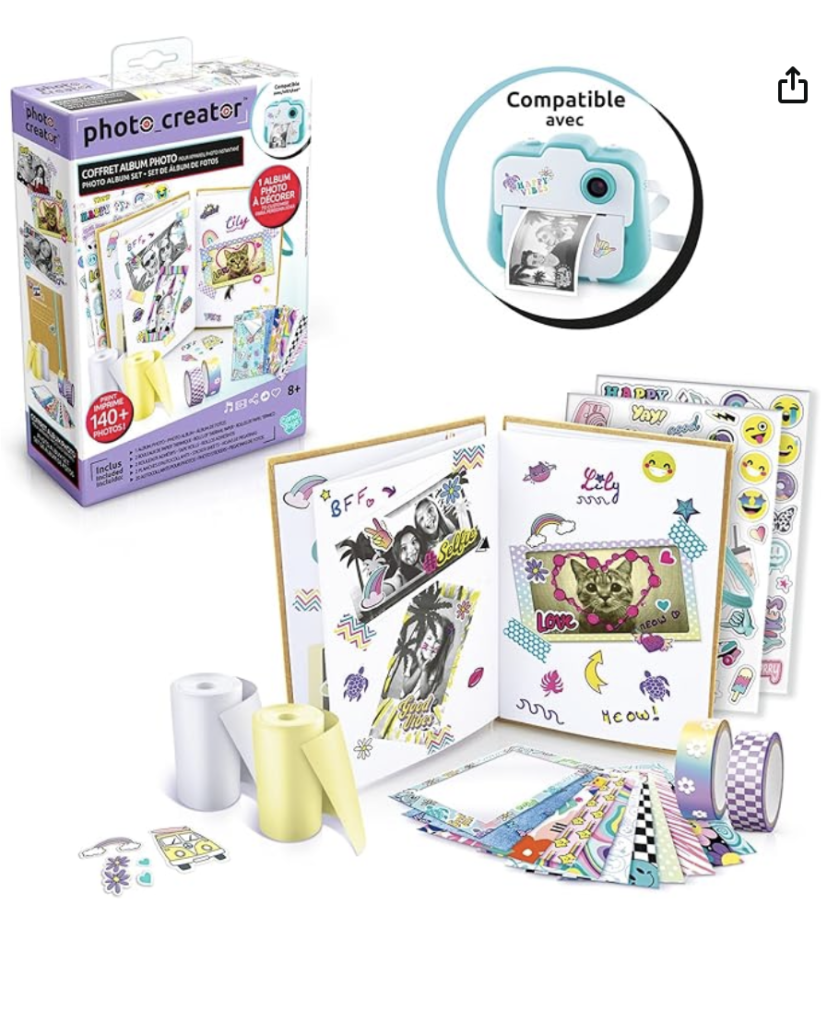Canal Toys Coffret Album Appareil Impression instantanée-Compatible Creator-avec 2 Rouleaux de Papier, 2 Planches de Stickers et 20 Cadres Photos adhésifs 007-Canal Toys, CLK 007