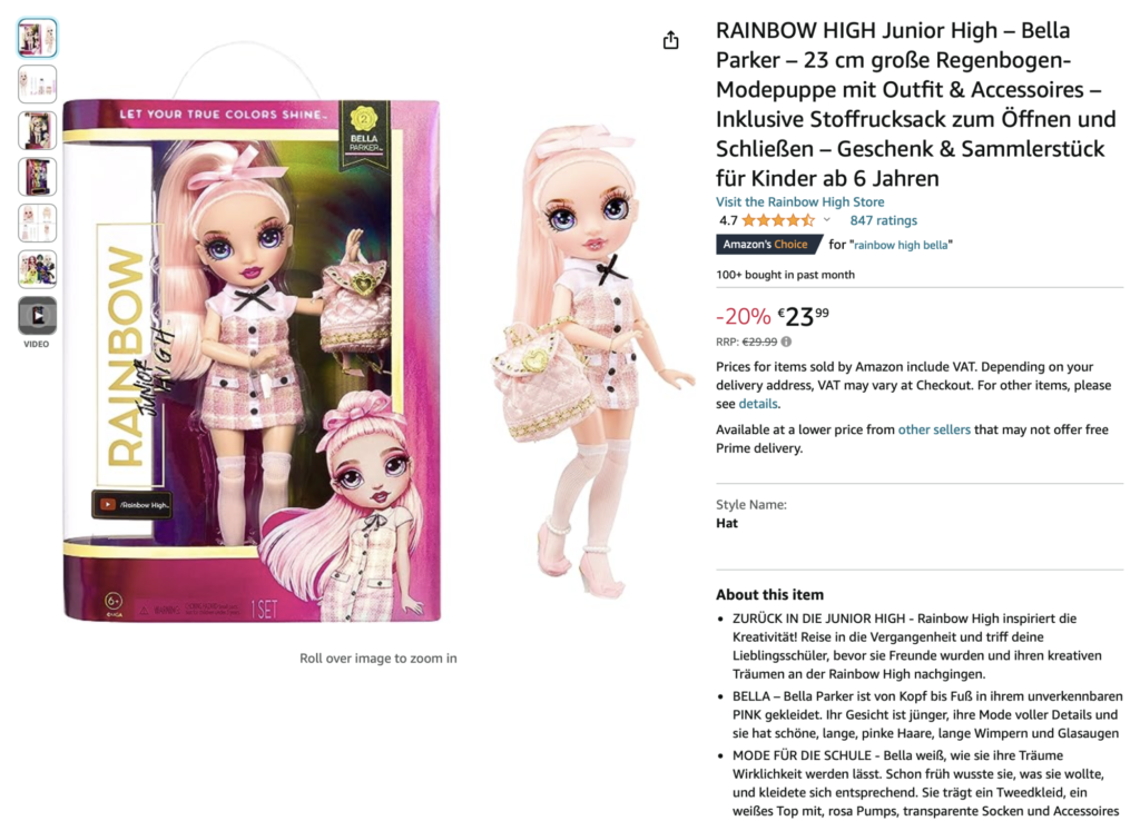 Poupée Rainbow High en promo sur Amazon
