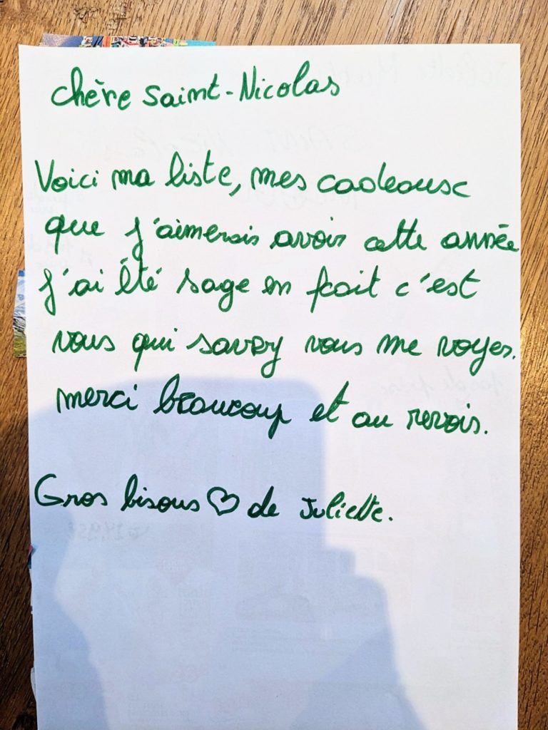 La lettre à Saint Nicolas de Juliette