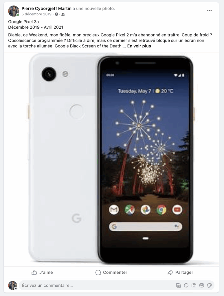 Décembre 2019, mon Google Pixel 3a -- ©Google