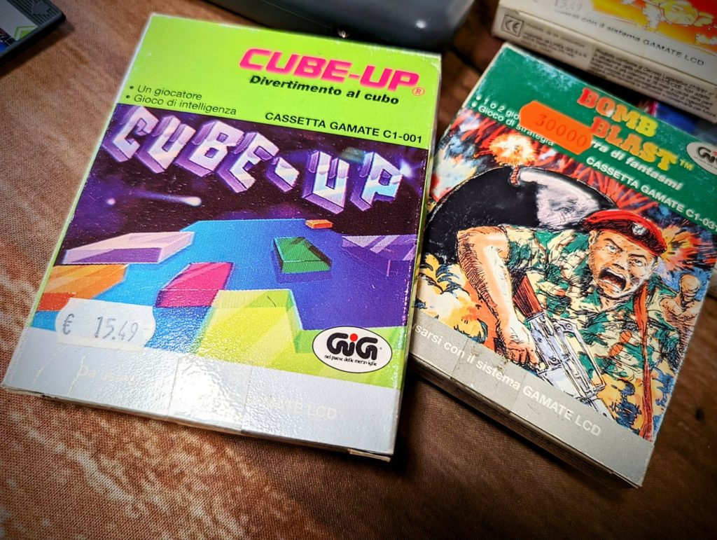 Le packaging italien de Cube Up et Bomb Blast sur Gamate distribué par GIG.