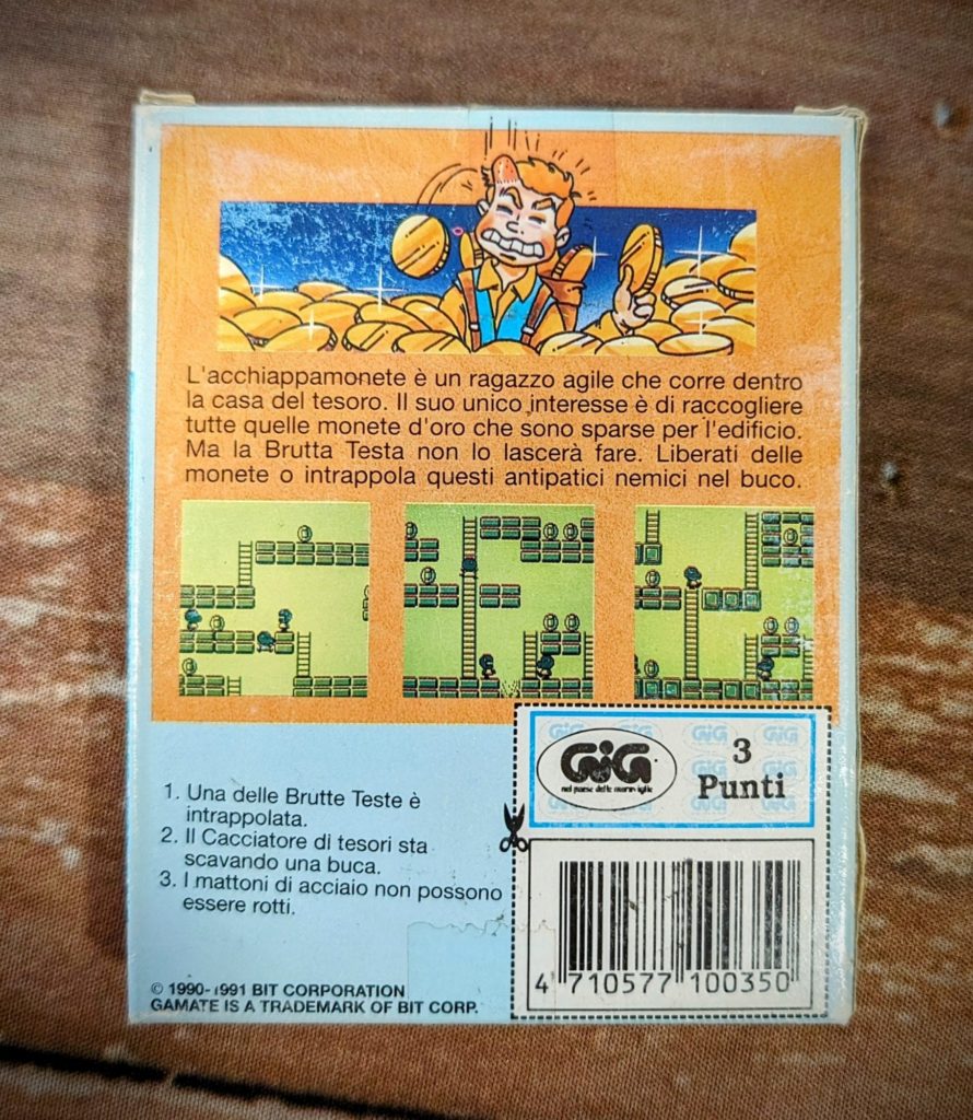 Le packaging italien de Treasure Hunter sur Gamate distribué par GIG.