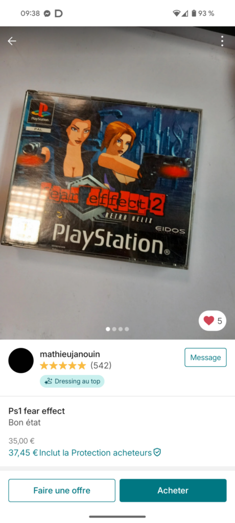 Vinted - Fear Effect 2 - PS1
