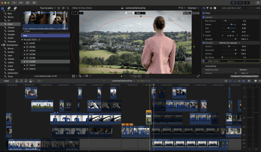 Avancement du montage du clip vidéo "La Graine - Honypop" sur Final Cut Pro X, Octobre 2024