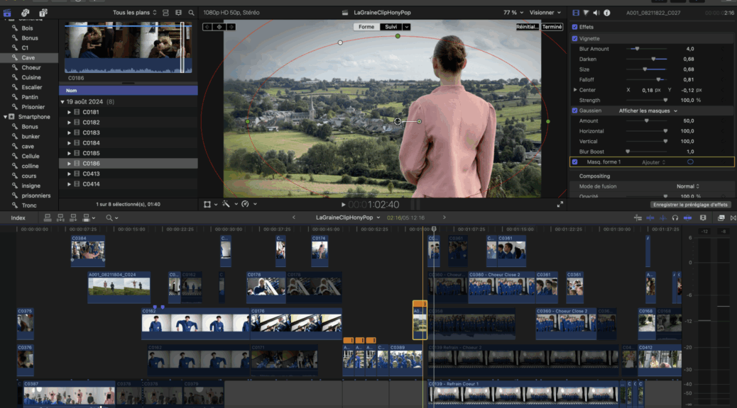Avancement du montage du clip vidéo "La Graine - Honypop" sur Final Cut Pro X, Octobre 2024