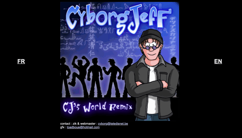 Le site web de sortie de l'album CJ's World Remix conçu en HTML et illustré par Sylvain Sarrailh. 2004