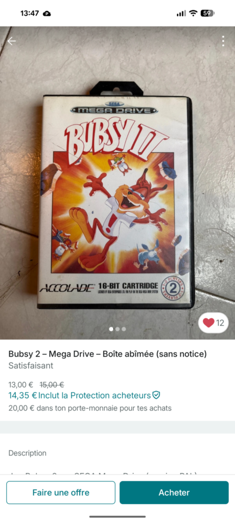 Bubsy 2 version Megadrive vendu sur Vinted