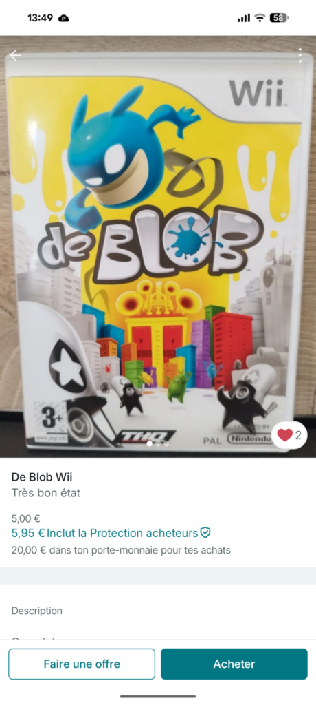 de Blob sur Wii vendu sur Vinted