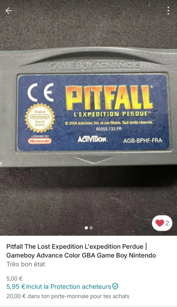 Pitfall : l'expédition perdue sur GBA vendu sur Vinted