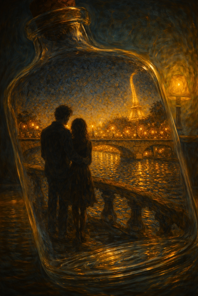 illustration préparatoire - clip Paris en Bouteille - Cyborg Jeff - généra par ChatGPT - Février 2026